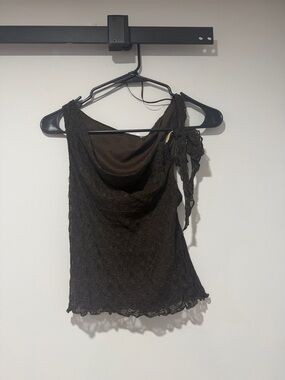 Dark Brown Lace Cowl Neck Women's Tank Top